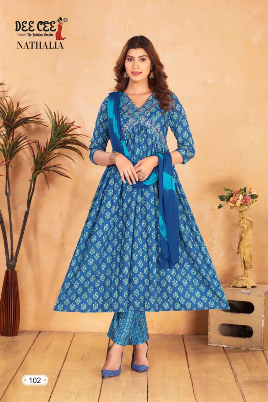 Nathalia By Dee Cee Printed Anarkali Kurti With Bottom Dupatta Exporters in India